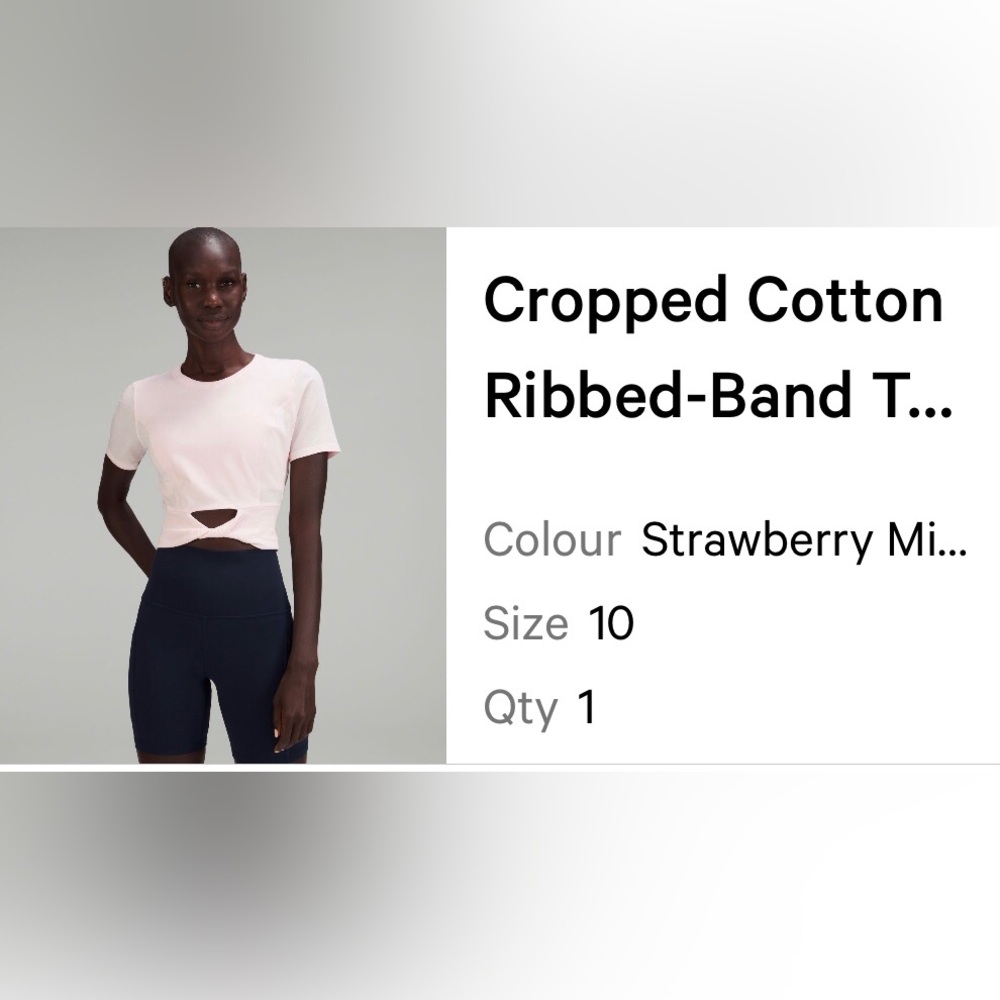 Lululemon size 10 cotton cropped T w/ hole design in lower front